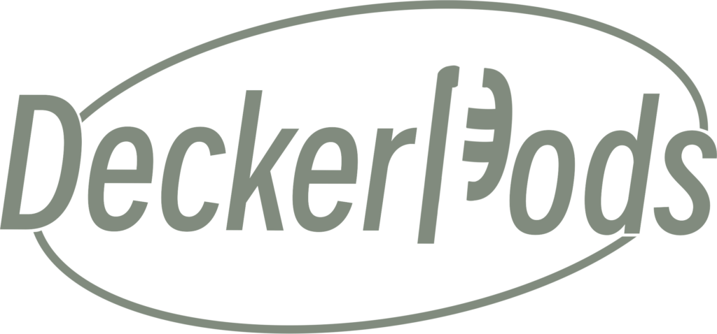 The word DeckerPods, but the P looks like a microphone